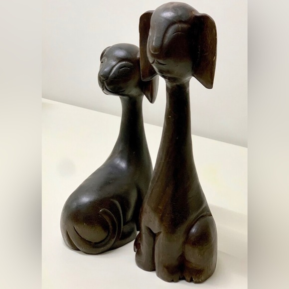 Set of 2 Vintage Pre WWII Japanese Hand Carved Stained Hardwood Animal Figurines - Picture 8 of 11